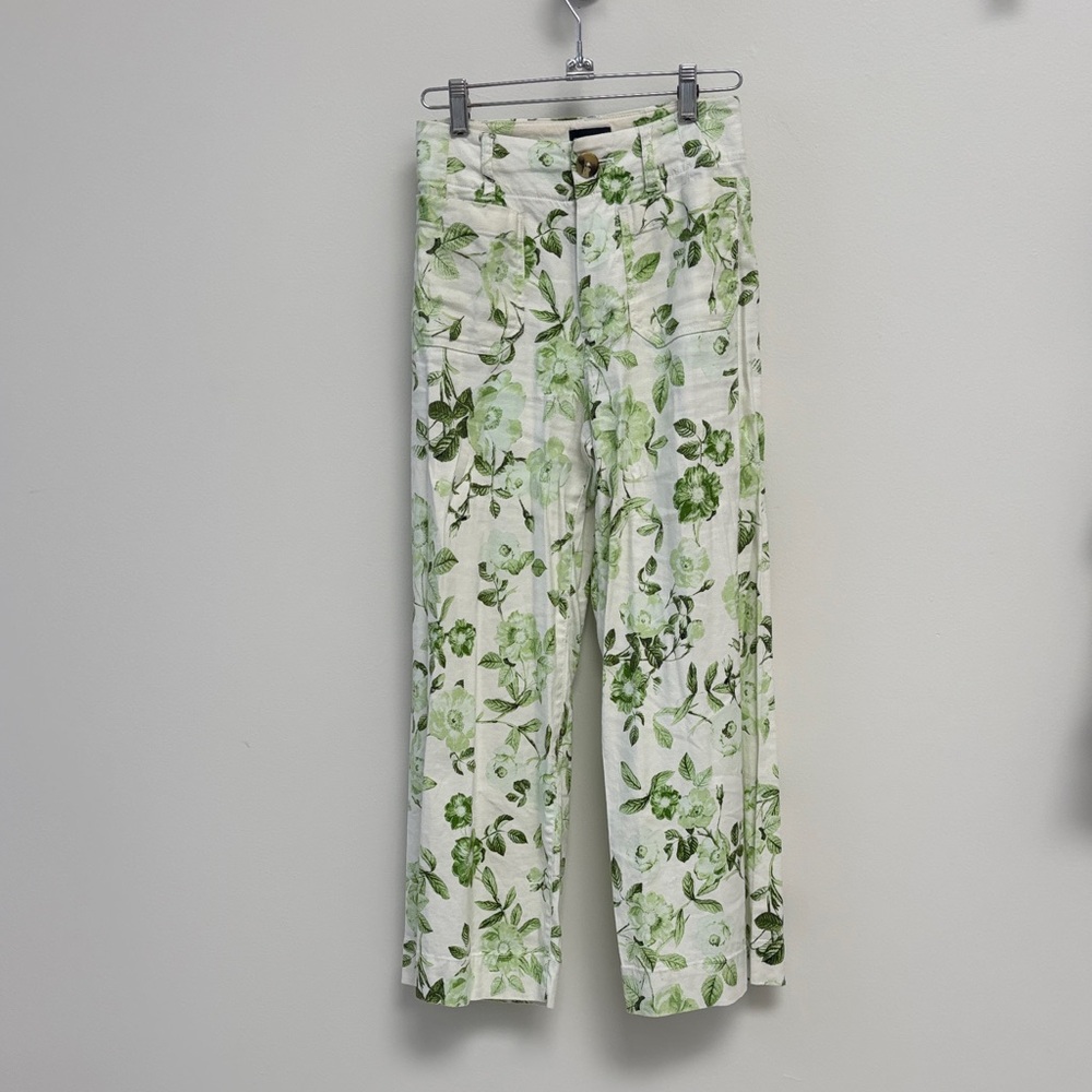 Anthropologie Maeve Green Floral Pants